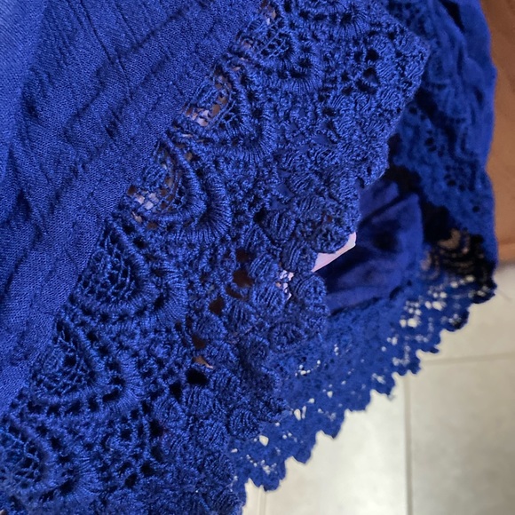 LUCKY & COCO Romper Rich blue with beautiful lace trim. Deep V neckline. - Picture 5 of 7